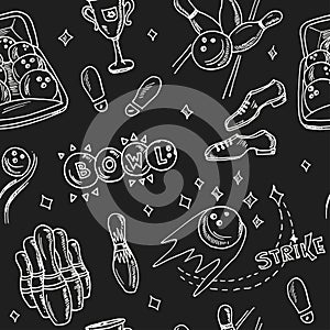 Hand drawn doodle bowling seamless pattern