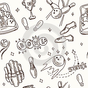 Hand drawn doodle bowling seamless pattern