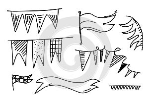 Hand drawn doodle bunting flags set. Vector sketch