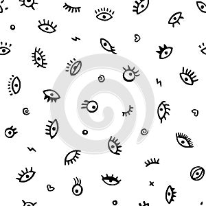 Hand drawn doodle cartoon eye seamless pattern