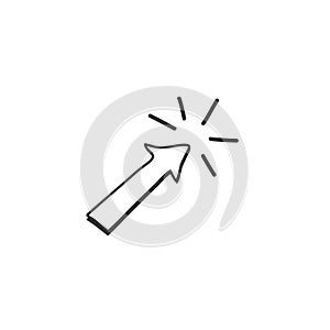 Hand drawn doodle click arrow icon. black sketch. Sign symbol. Decoration element. flat design. Vector illustration.