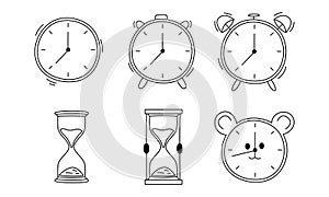 Hand drawn doodle clock on white background