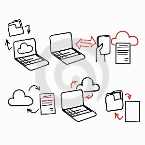 hand drawn doodle cloud file folder document transfer