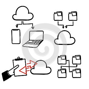 hand drawn doodle cloud file folder document transfer