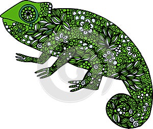 Hand drawn doodle colorful chameleon illustration decorated with ornaments