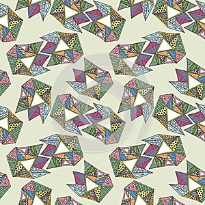 Hand drawn doodle colorful triangles seamless retro pattern background light