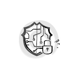 Hand drawn doodle cyber security icon illustration vector