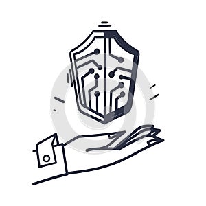 hand drawn doodle digital shield illustration vector
