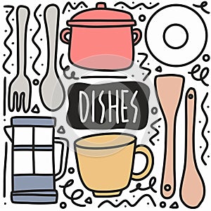 hand drawn doodle dishes