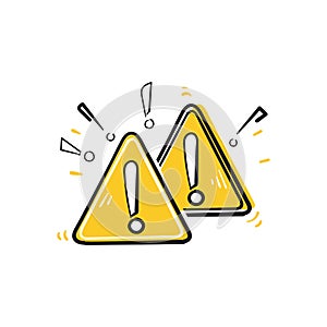 Hand drawn doodle exclamation and triangle symbol for warning icon
