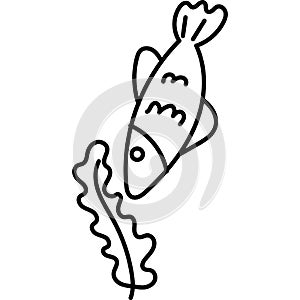 Hand drawn doodle fish and cloral clip art illustration for kid coloring photo