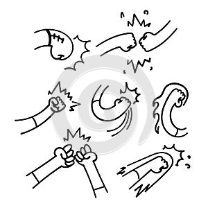 hand drawn doodle fist and fight related icon illustration vector