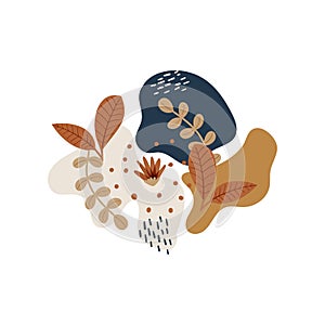 hand drawn doodle floral element and modern abstract shape vector illustration. photo