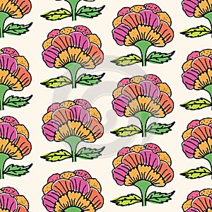 Hand drawn doodle flowers. Floral seamless pattern. Colorful infinity background.