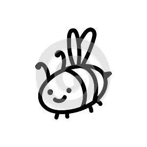 Hand drawn doodle flying honey bee icon isolated on white background. Vector illustration cute character