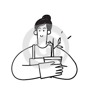hand drawn doodle gardening person holding potted plants