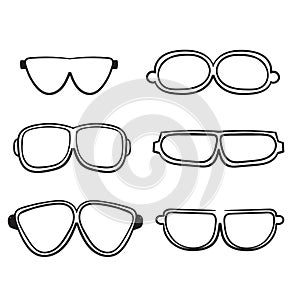 Hand drawn doodle glasses icon with line art style cartoon