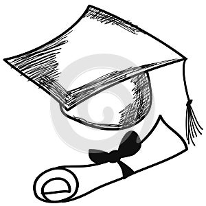 Hand drawn doodle graduation cap vector