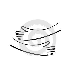 Hand drawn doodle hand with hug gesture illustration vector