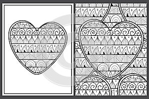 Hand drawn doodle heart coloring pages set in US Letter format. Black and white Valentines Day patterns