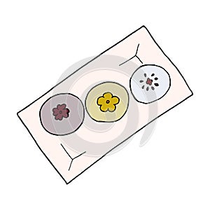 Hand drawn doodle hee pan is a Hakka sticky rice cake. Chinese cuisine dish. Design sketch element for menu cafe, restaurant,