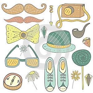 Hand drawn doodle hipster objects collection