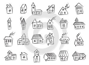 hand drawn doodle houses vector sketch icons