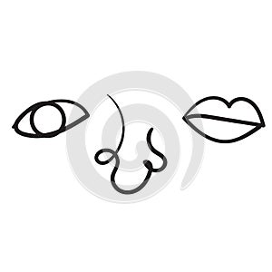 Hand drawn doodle human eyes nose lips illustration