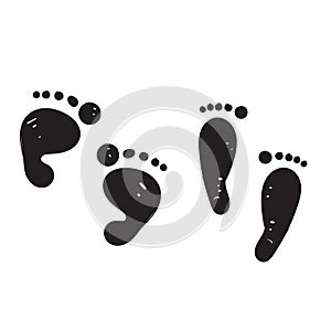 Hand drawn doodle human foot step or footprint illustration vector