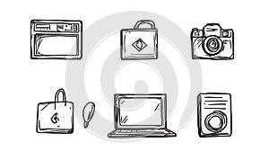 Hand drawn doodle icons of electronics and accessories ai generated