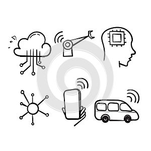 Hand drawn doodle Internet Of Things IOT related illustration icon collection isolated