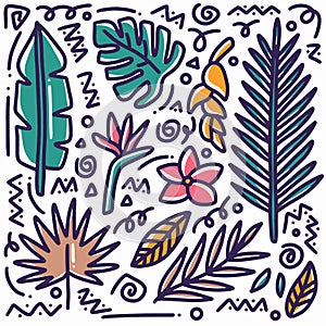 hand drawn doodle leaf set