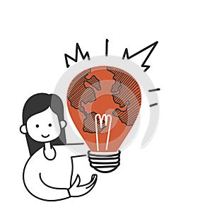 hand drawn doodle light bulb globe concept icon illustration