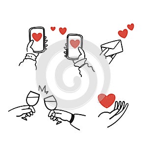 hand drawn doodle love related icon drawing illustration