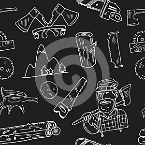 Hand drawn doodle lumberjack seamless pattern