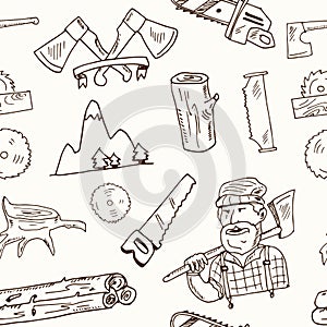 Hand drawn doodle lumberjack seamless pattern