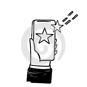 hand drawn doodle mobile phone with star symbol illustration vector