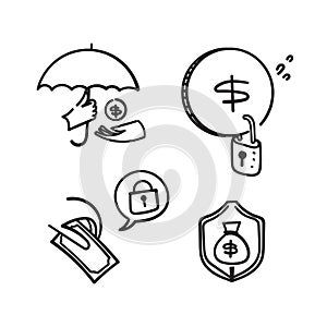 hand drawn doodle money protection icon related illustration