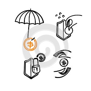 hand drawn doodle money protection icon related illustration