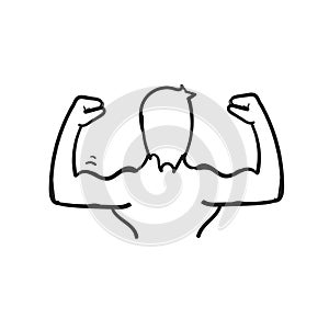 Hand drawn doodle muscular bicep arm illustration isolated vector