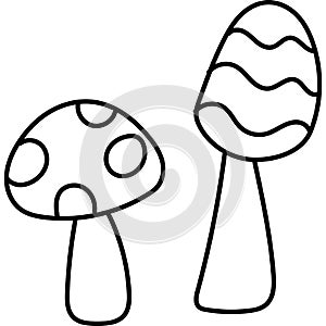 Hand drawn doodle mushrooms clip art illustration for kid coloring