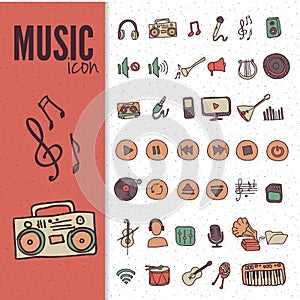 Hand drawn,doodle music icon set