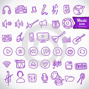 Hand drawn,doodle music icon set