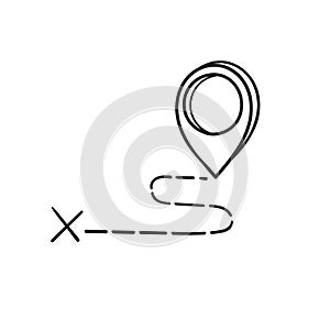 Hand drawn doodle navigation map pin icon with drawing style