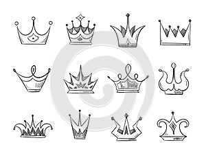 Hand drawn doodle nobility queens crowns vector set