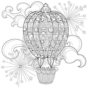 Hand drawn doodle outline air baloon in flight