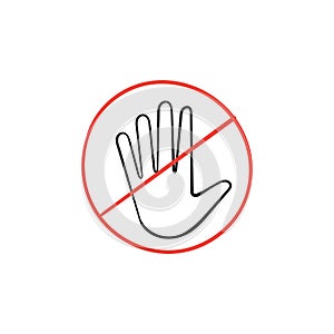 Hand drawn doodle palm hand symbol for no entry icon, stop sign illustration vector