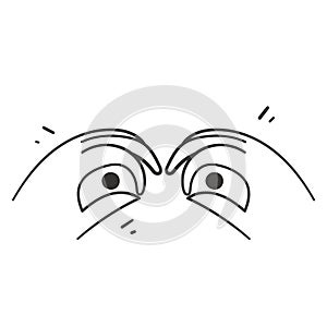 hand drawn doodle person with binoculars gesture on eyes illustration vector