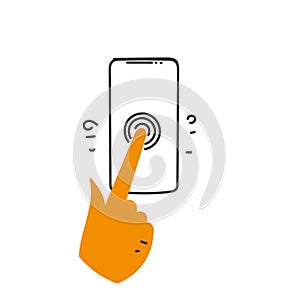 hand drawn doodle person Hand touch smartphone icon