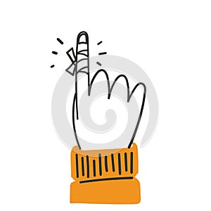 hand drawn doodle person injured finger with bandage